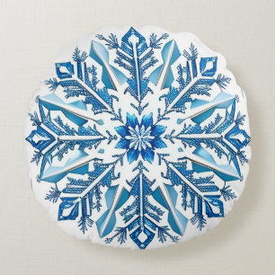 Ingewikkeld blauw sneeuwvliesontwerp rond kussen