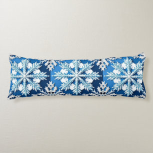 Ingewikkeld blauw sneeuwvlokontwerp lichaamskussen
