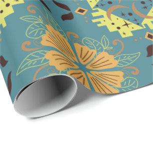 Ingewikkeld bloem- en geometrisch patroon met oran cadeaupapier