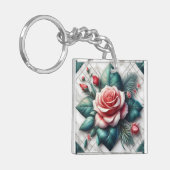 Ingewikkeld Bloemen Tegel Mozaïek Kunstwerk Sleutelhanger (Voorkant Links)