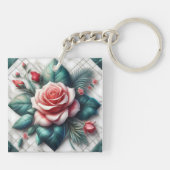 Ingewikkeld Bloemen Tegel Mozaïek Kunstwerk Sleutelhanger (Achterkant)