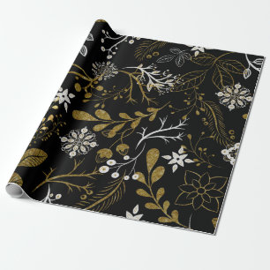 Ingewikkeld bloemmotief met goud en wit cadeaupapier