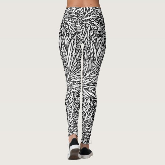 Ingewikkeld bloemontwerp in zwart-wit leggings (Achterkant)