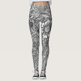 Ingewikkeld bloemontwerp in zwart-wit leggings