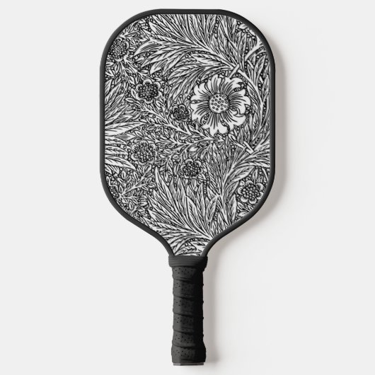 Ingewikkeld bloemontwerp in zwart-wit pickleball paddle (Voorkant)