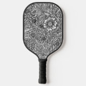 Ingewikkeld bloemontwerp in zwart-wit pickleball paddle (Achterkant)