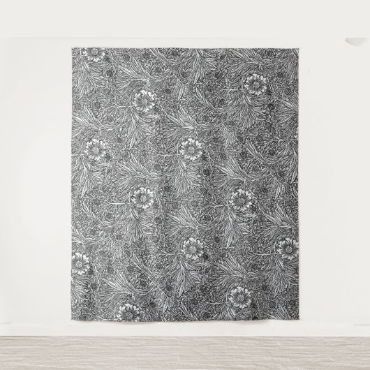 Ingewikkeld bloemontwerp in zwart-wit wandkleed (Voorkant)
