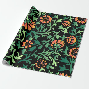 Ingewikkeld bloempatroon met groene bladeren cadeaupapier