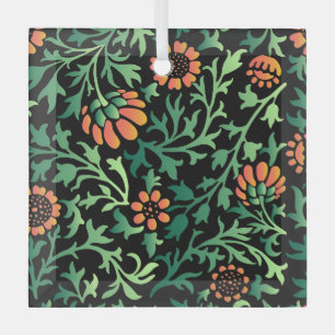 Ingewikkeld bloempatroon met groene bladeren glas ornament