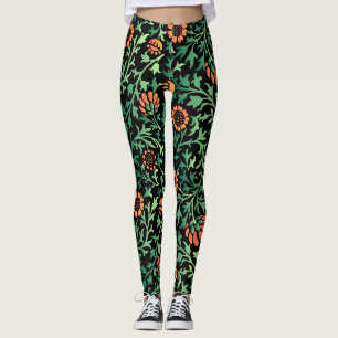 Ingewikkeld bloempatroon met groene bladeren leggings