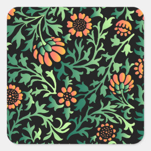 Ingewikkeld bloempatroon met groene bladeren vierkante sticker