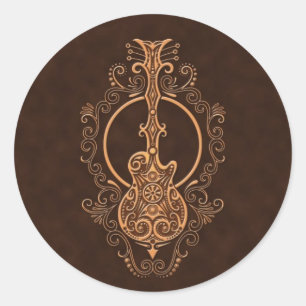 Ingewikkeld bruin gitaarontwerp ronde sticker