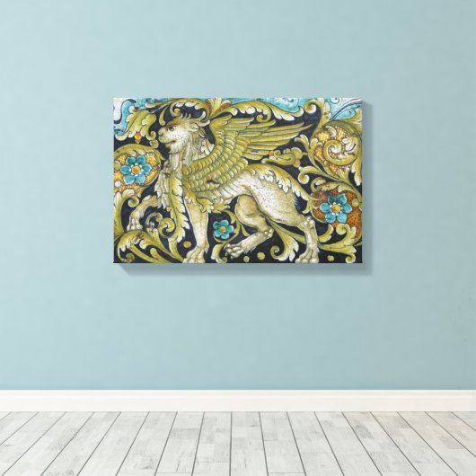 Ingewikkeld Canvas—Deruta Tegel Lion Canvas Afdruk (Insitu (Houten vloer))