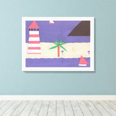 Ingewikkeld Canvas met vuurtoren en zeilboot Scene (Insitu (Houten vloer))