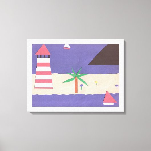 Ingewikkeld Canvas met vuurtoren en zeilboot Scene (Voorkant)