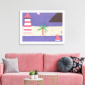 Ingewikkeld Canvas met vuurtoren en zeilboot Scene (Insitu (Woonkamer))