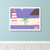 Ingewikkeld Canvas met vuurtoren en zeilboot Scene Afdruk (Insitu (Houten vloer))