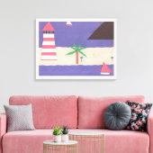 Ingewikkeld Canvas met vuurtoren en zeilboot Scene Afdruk (Insitu (Woonkamer))
