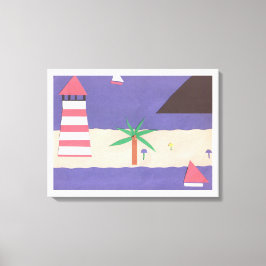 Ingewikkeld Canvas met vuurtoren en zeilboot Scene Afdruk