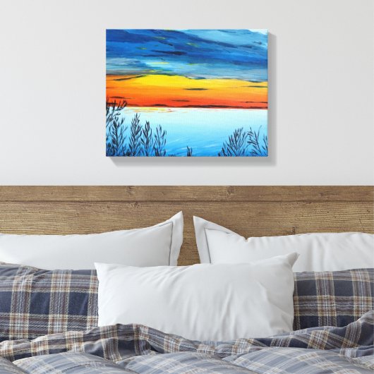 Ingewikkeld Canvas Print met zonsondergang (Insitu (Slaapkamer))