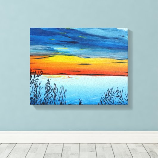 Ingewikkeld Canvas Print met zonsondergang (Insitu (Houten vloer))