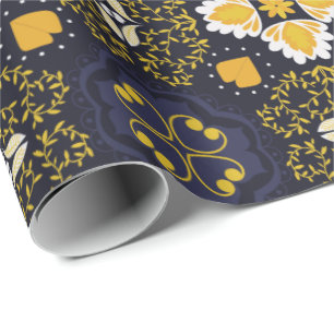 Ingewikkeld geometrisch patroon met donkerblauw cadeaupapier