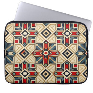 Ingewikkeld geometrisch patroon met felle kleuren laptop sleeve