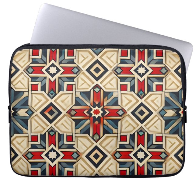 Ingewikkeld geometrisch patroon met gedurfde kleur laptop sleeve (Voorkant)
