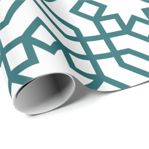 Ingewikkeld geometrisch patroon met turquoise onde cadeaupapier