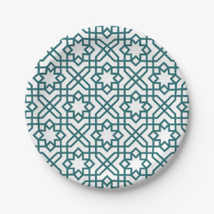 Ingewikkeld geometrisch patroon met turquoise verb papieren bordje