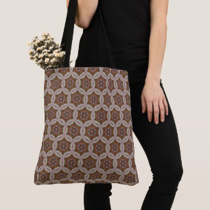 Ingewikkeld geometrisch sterrenpatroon in aardetin tote bag