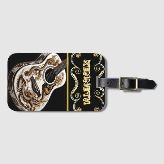 Ingewikkeld gitaarontwerp met drakendetail bagagelabel (Voorkant (horizontaal))