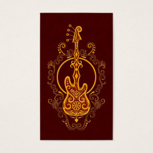 Ingewikkeld Golden Red Bass Guitar-ontwerp Visitekaartjes