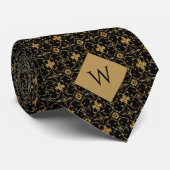 Ingewikkeld Goud & Zwart Arabesk Monogram Stropdas (Opgerold)