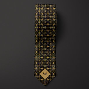 Ingewikkeld Goud & Zwart Arabesk Monogram Stropdas
