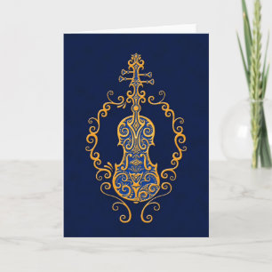 Ingewikkeld Gouden Blauwe Viool Ontwerp Kaart
