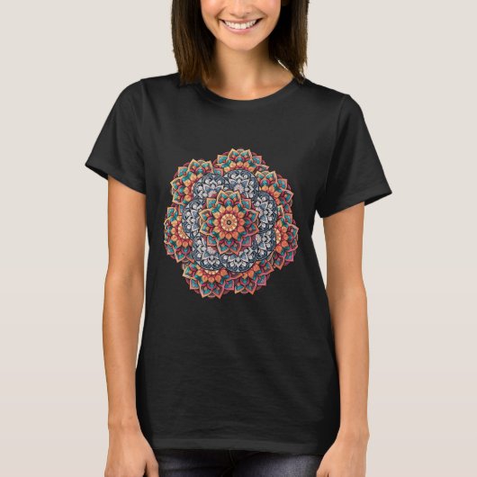 Ingewikkeld Mandala Bloem Design Patroon T-shirt (Voorkant)