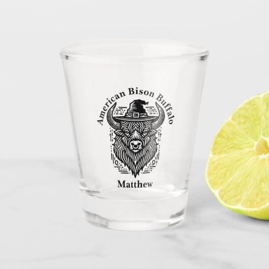 Ingewikkeld ontwerp van een bizon met een Pet Shot Glas (Voorkant)