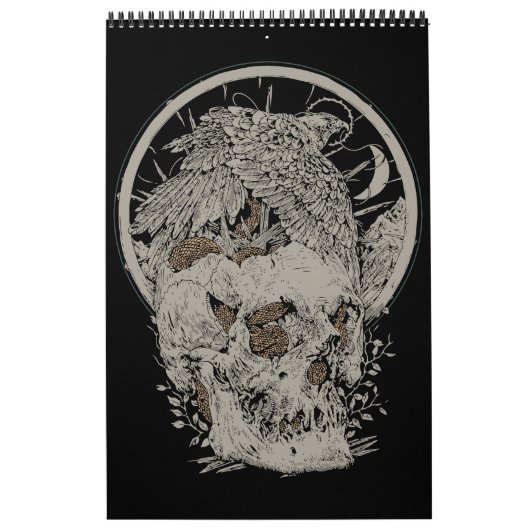 Ingewikkeld ontwerp van schedel en vogel kalender (Hoes)