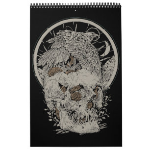 Ingewikkeld ontwerp van schedel en vogel kalender