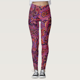 Ingewikkeld paisley-motief in rijke rood en paars leggings