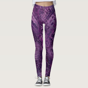 Ingewikkeld paisleymotief in donkerpaars leggings