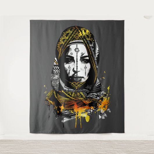 Ingewikkeld portret van een tribale vrouw wandkleed (Voorkant)