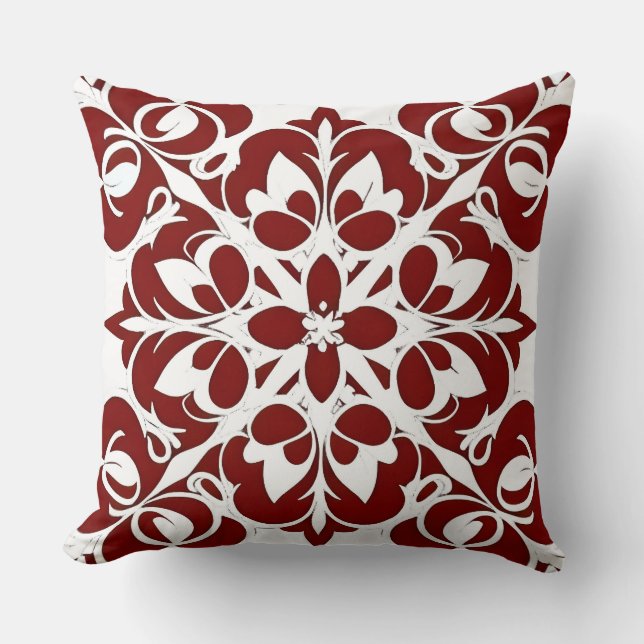 Ingewikkeld rood en wit geometrisch patroon kussen (Voorkant)