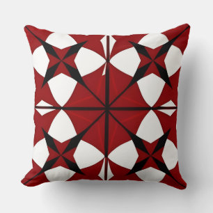 Ingewikkeld rood en zwart geometrisch patroon kussen