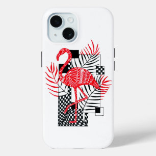 Ingewikkeld rood flamingopatroon - Exotische tropi iPhone 15 Case