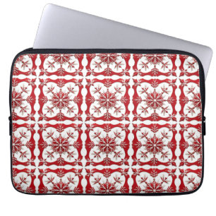 Ingewikkeld rood sneeuwvlokontwerp laptop sleeve