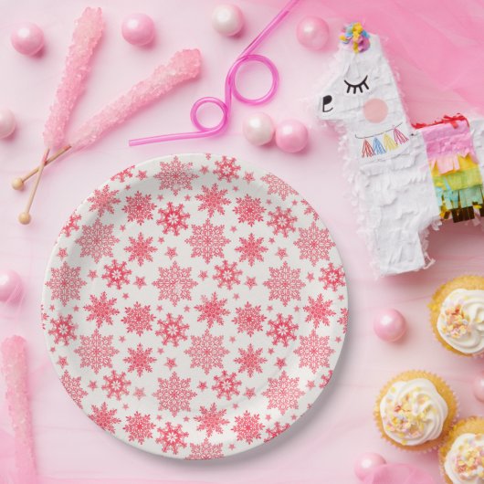 Ingewikkeld rood sneeuwvlokpatroon papieren bordje (Feest)