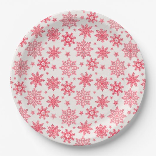 Ingewikkeld rood sneeuwvlokpatroon papieren bordje (Voorkant)