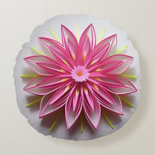 Ingewikkeld roze bloemig origamiontwerp rond kussen